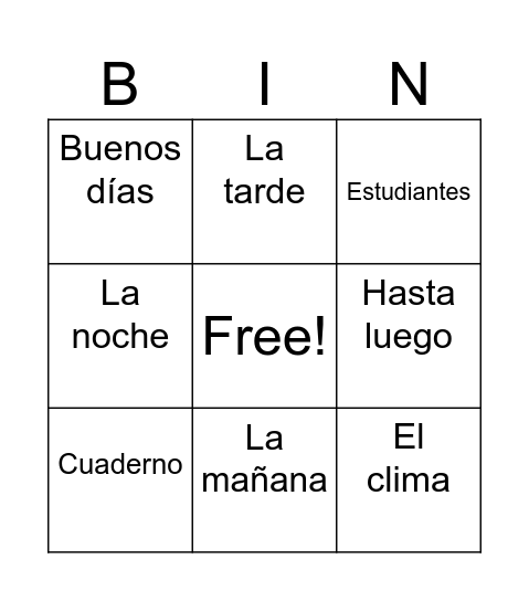 Bingo Español Bingo Card