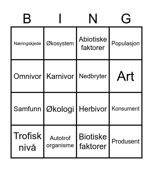 Biologisk mangfold Bingo Card