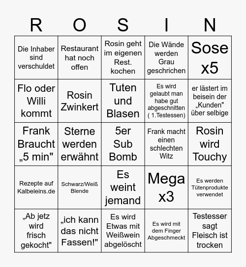 Rosin Bingo Card