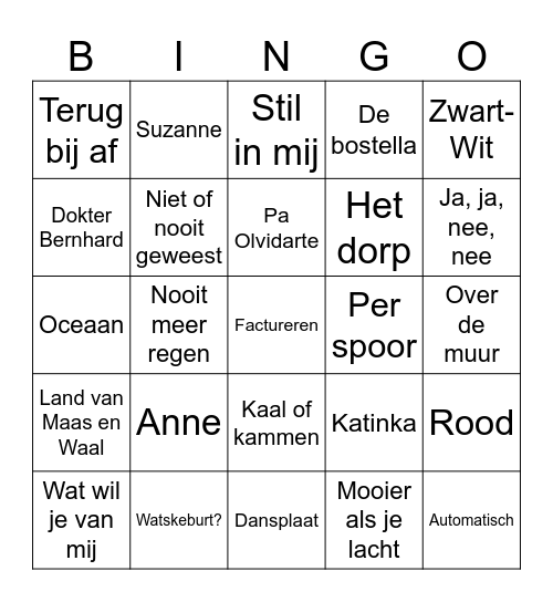 Nederlandstalig Bingo Card