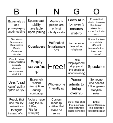 Demon Slayer RP [Beta] Bingo Card