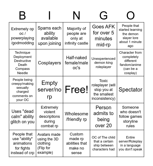 Demon Slayer RP [Beta] Bingo Card