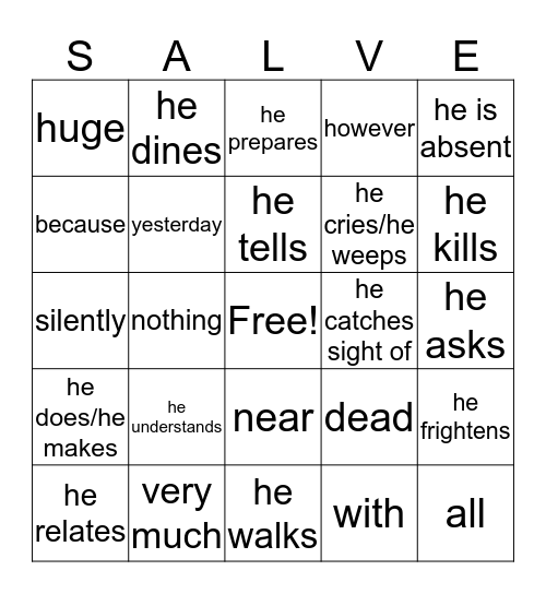 Stage 7 and a few words from previous stages Bingo Card