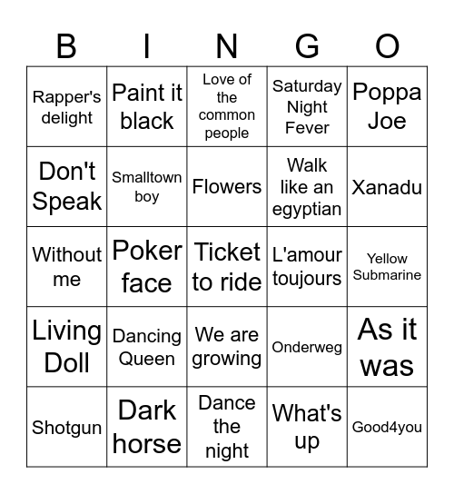 Nummer 1 hits uit de top 40 Bingo Card