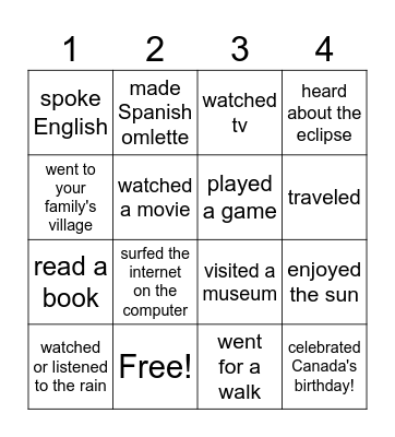 Summer Fun! Bingo Card