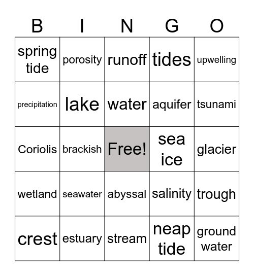 WATER BINGO Card