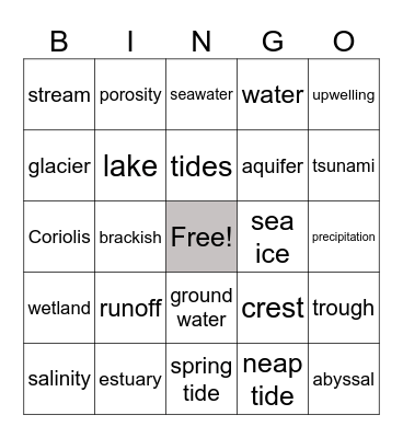 WATER BINGO Card