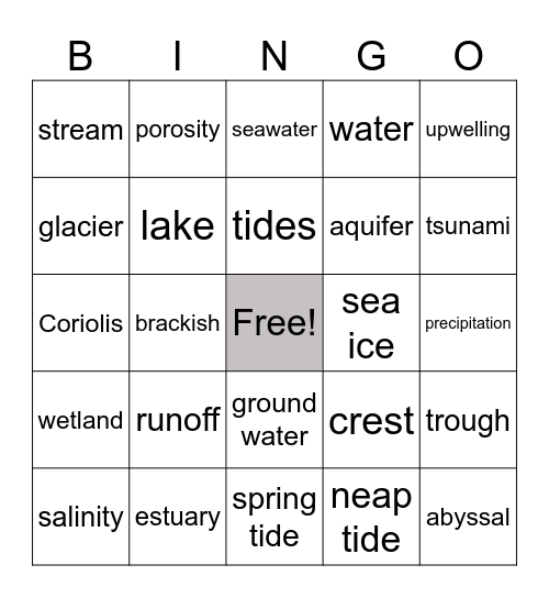 WATER BINGO Card