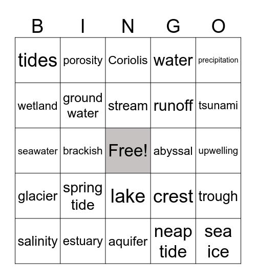 WATER BINGO Card