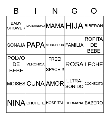 VERO'S BABY SHOWER Bingo Card