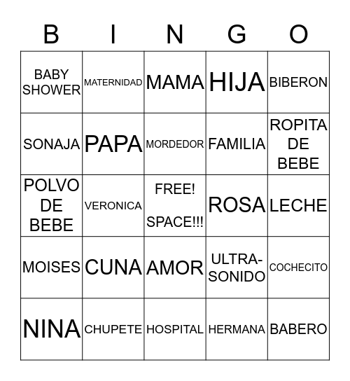 VERO'S BABY SHOWER Bingo Card