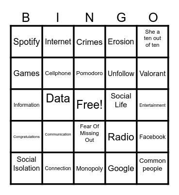 Word Bingo Card
