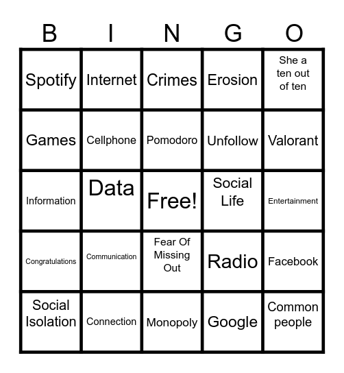 Word Bingo Card