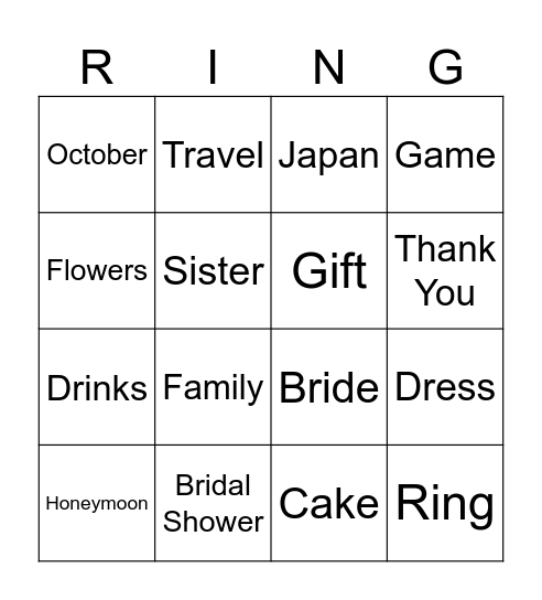 Bridal Shower Bingo! Bingo Card