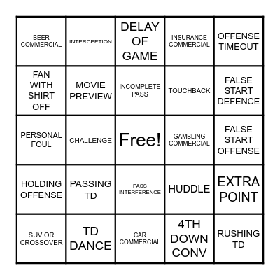 FOOTBALL BINGO Card