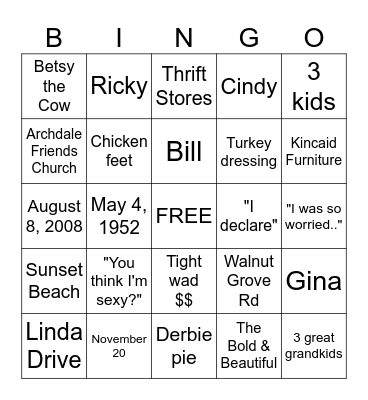 Bingo- Nana Edition Bingo Card