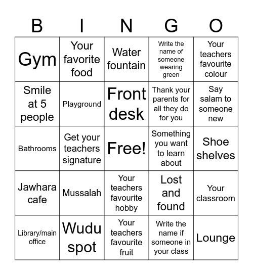 MAPS SUNDAY SCHOOL Bingo Card