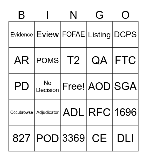 Adjudicator BINGO Card