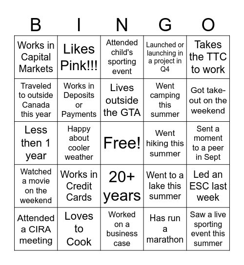 Sept Team Building Bingo Card