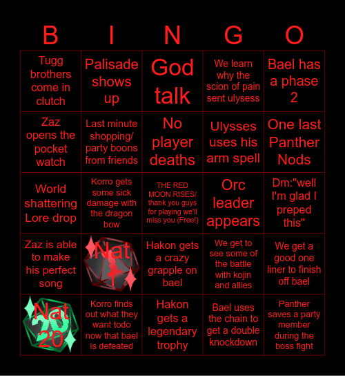 Rise of red moon finale Bingo Card