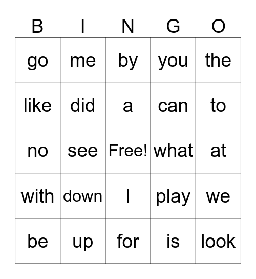 SIGHT WORD BINGO Card