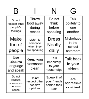 RESPECT Bingo Card