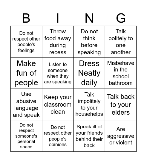 RESPECT Bingo Card