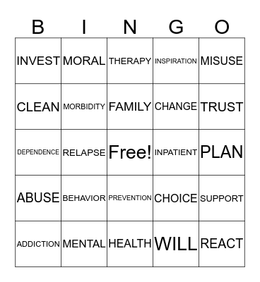 RECOVERY BINGO Card