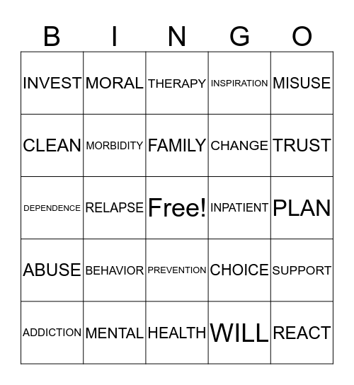 RECOVERY BINGO Card