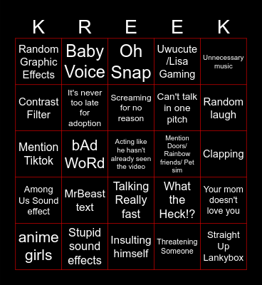 KreekCraft Is Stupid Bingo Card