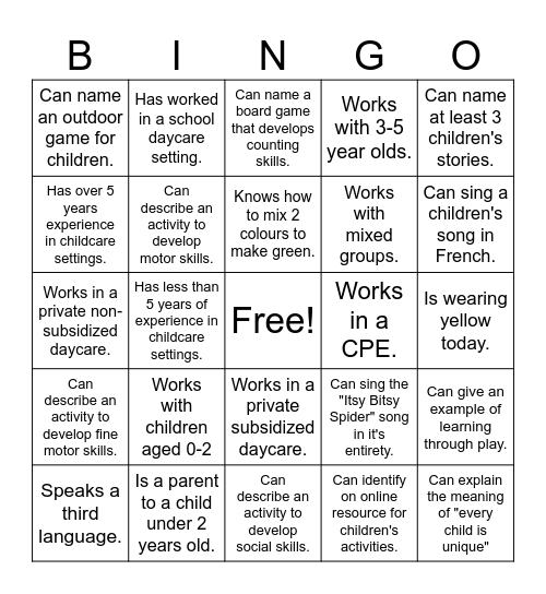 Educational Interventions Icebreaker Bingo Card