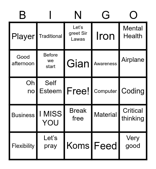 Word Bingo Card