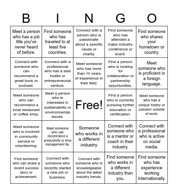 MG Networking Event Bingo Card