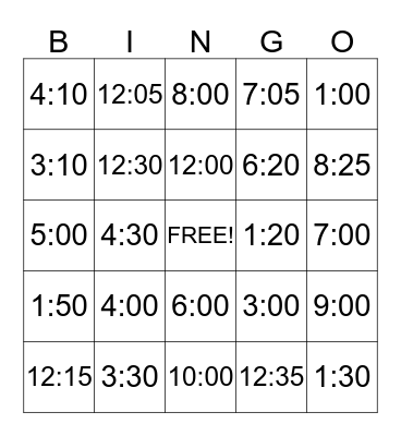 What Time Is It? Bingo Card