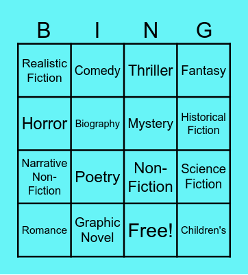 Book Genres Bingo Card