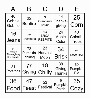 FALL 2023 Bingo Card