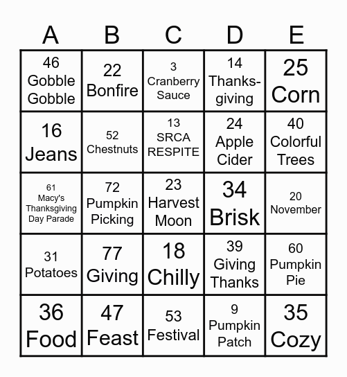 FALL 2023 Bingo Card