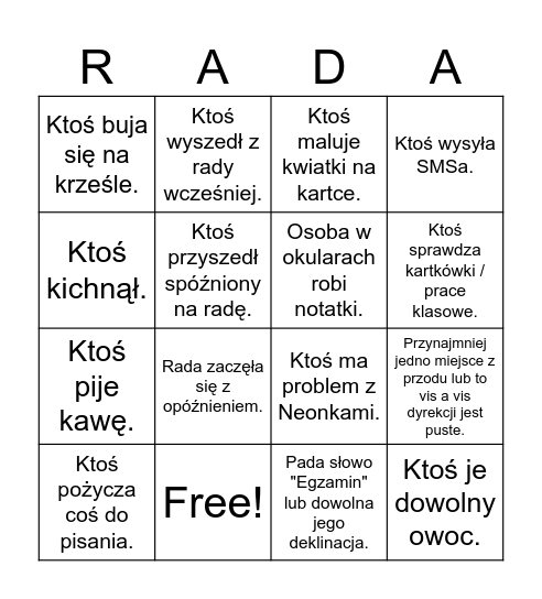 Rada Pedagogiczna Bingo Card