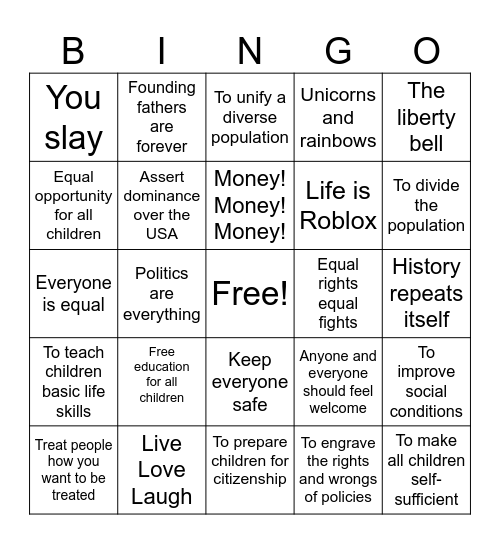 Public Missions Bingo Card