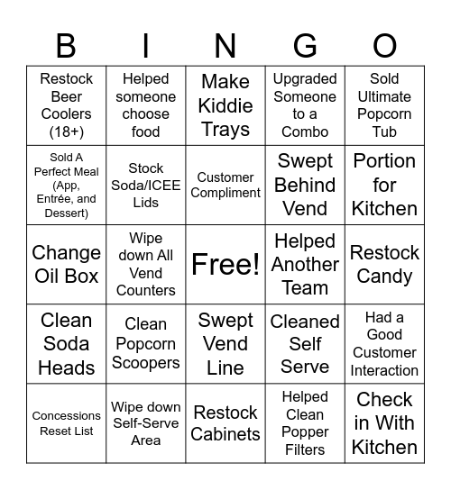 Vending Bingo Card