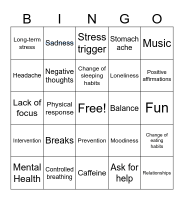 Stress Bingo Card