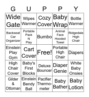 Ashley's Baby Shower Bingo Card