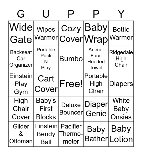 Ashley's Baby Shower Bingo Card