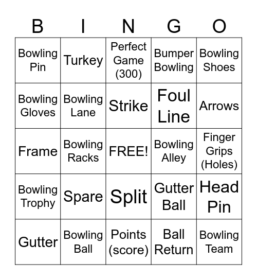 Jessica's Bowling Bash Bingo Card