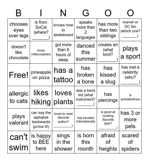 BEES BINGO Card