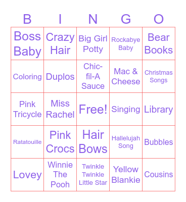 Hadley's Birthday Bingo Card