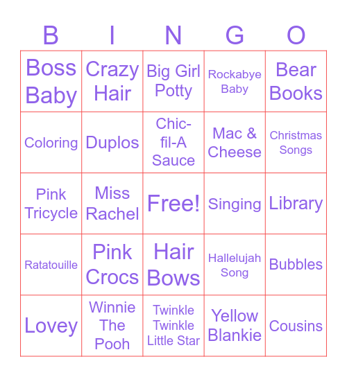 Hadley's Birthday Bingo Card