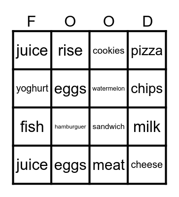 BINGO FOOD Bingo Card