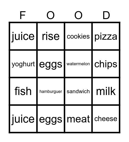 BINGO FOOD Bingo Card