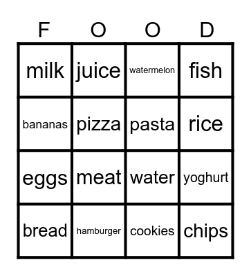 Bingo Food Bingo Card